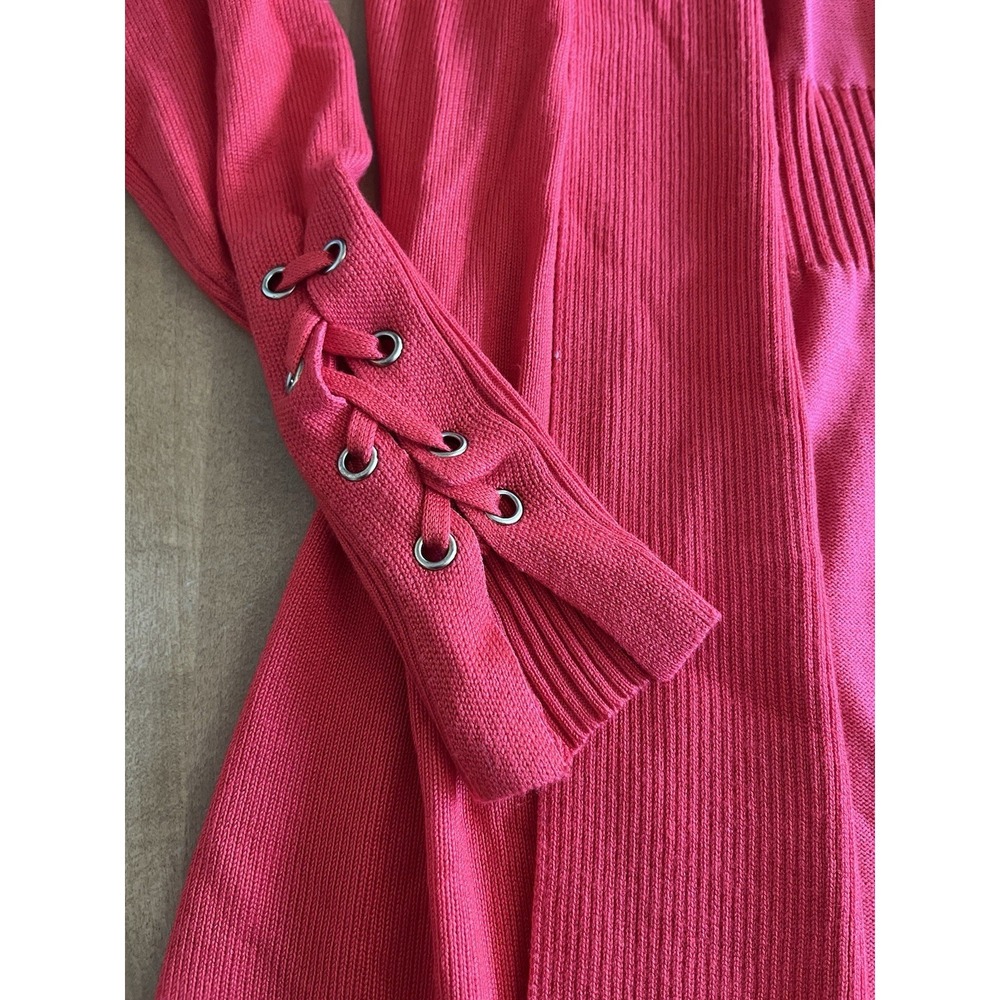 Magaschoni Women Cardigan Size XS Red Open Front Tie Sleeve Luxury Knit Sweater - Picture 2 of 13